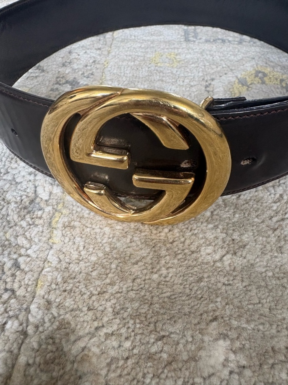 Brown Patent Leather Double G Gold Buckle Belt - Picture 3 of 12